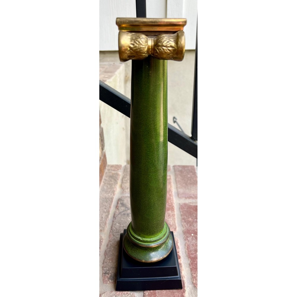 Vintage 1960s MCM Hollywood Regency Iron & Brass Faux Marble Candlestick Holder. - Picture 3 of 11
